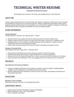 A resume example for an entry-level technical writer.
