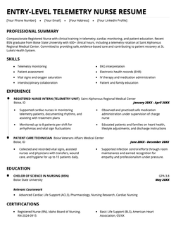 Simple black telemetry nurse resume