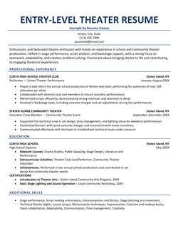 An entry-level theater resume example.