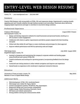 A resume example for an entry-level web designer.
