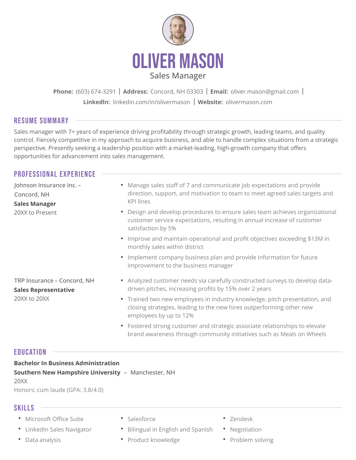 Epitome CV template in violet