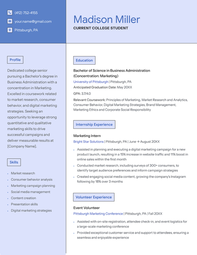 The Essential student resume template in blue.
