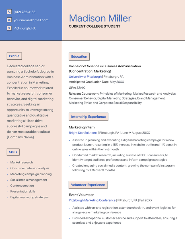 The Essential student resume template in orange.