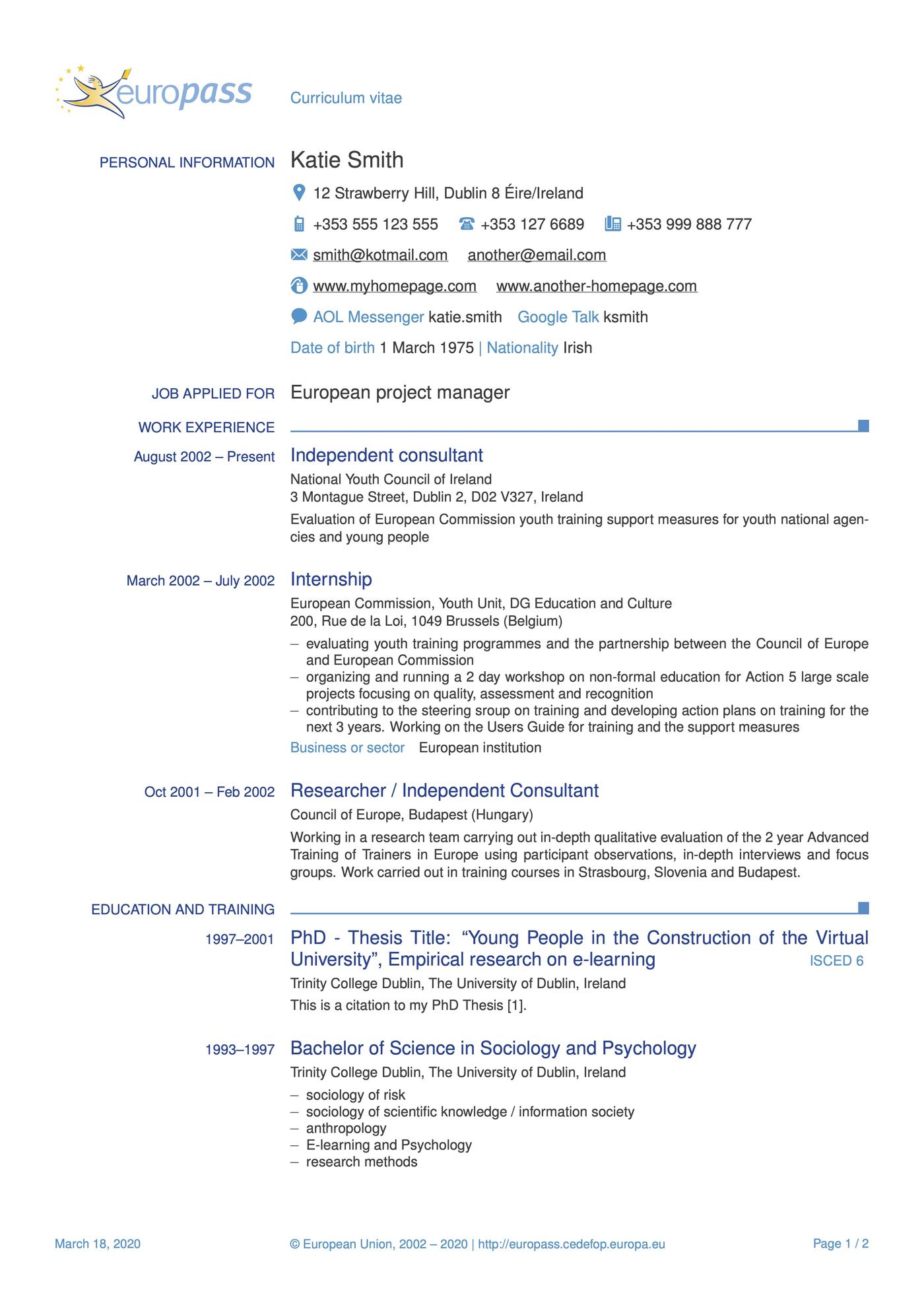 Europass LaTeX resume template.