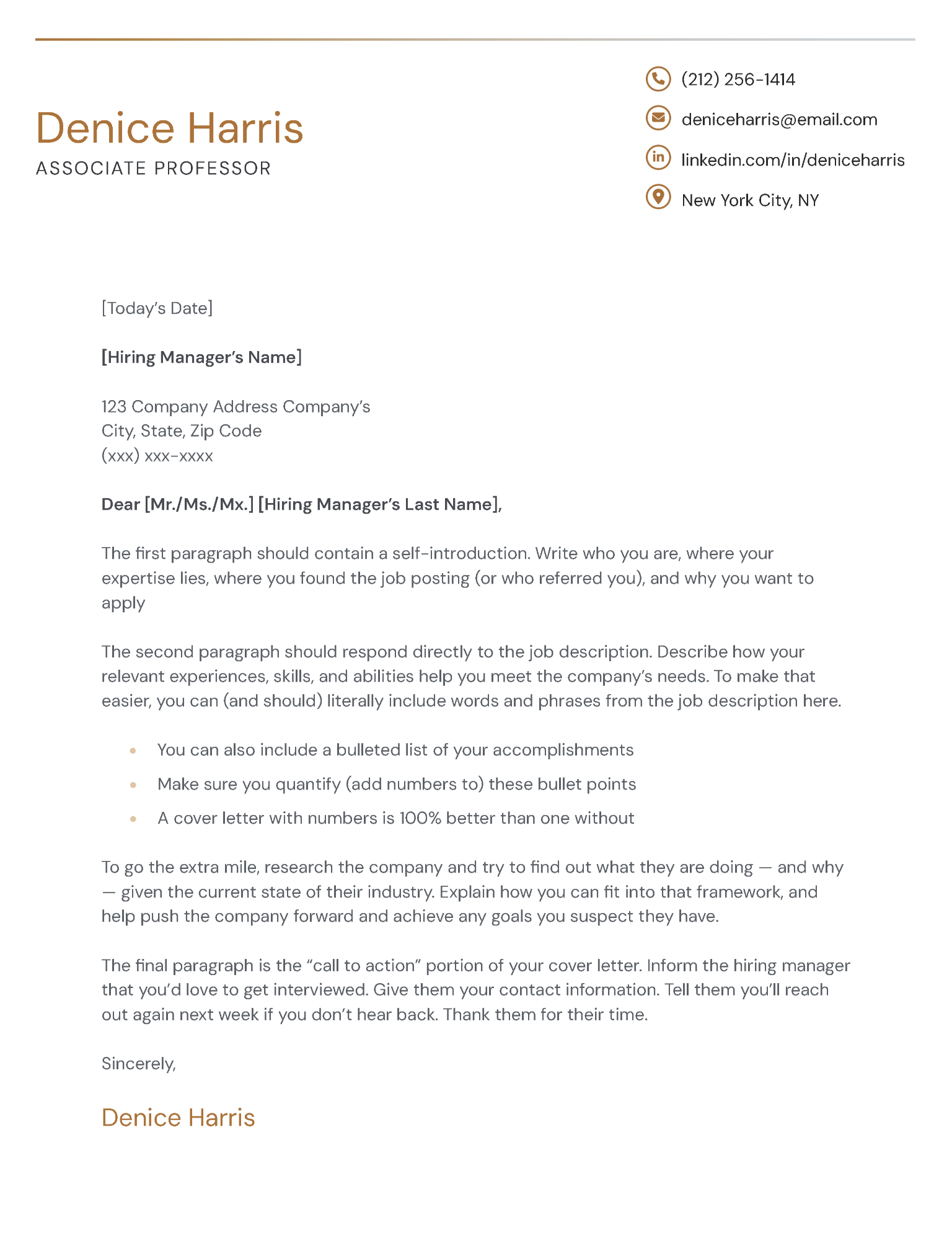European CV cover letter template, orange color