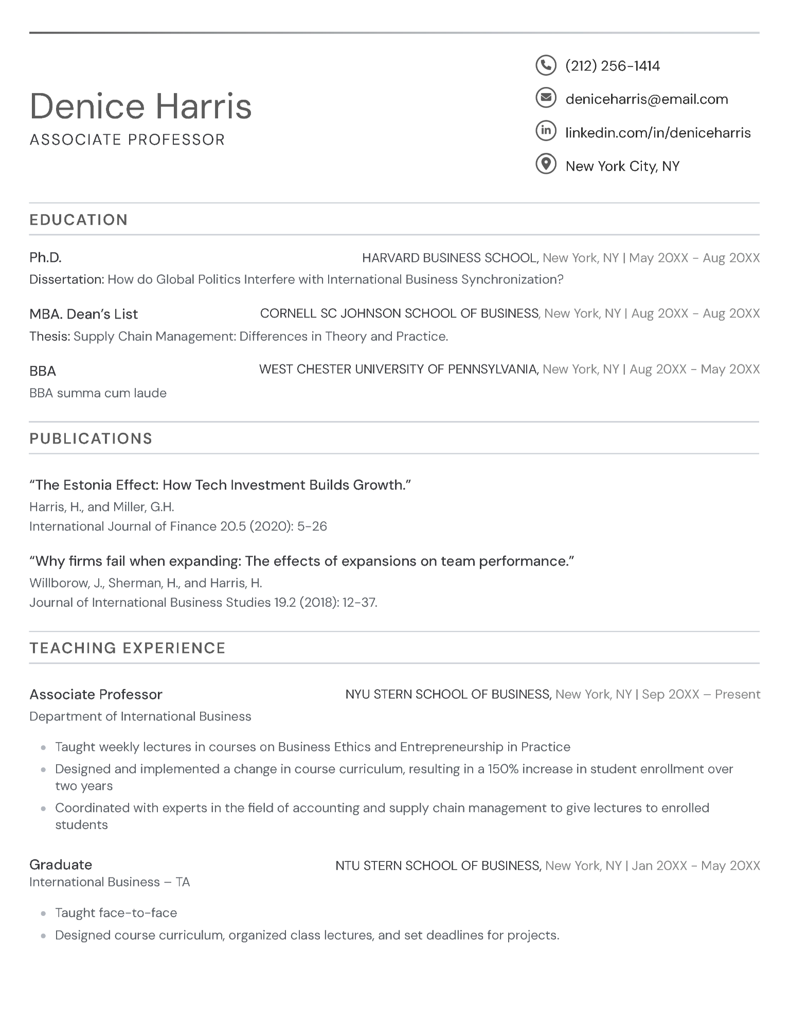 Page 1 of the European CV template in black
