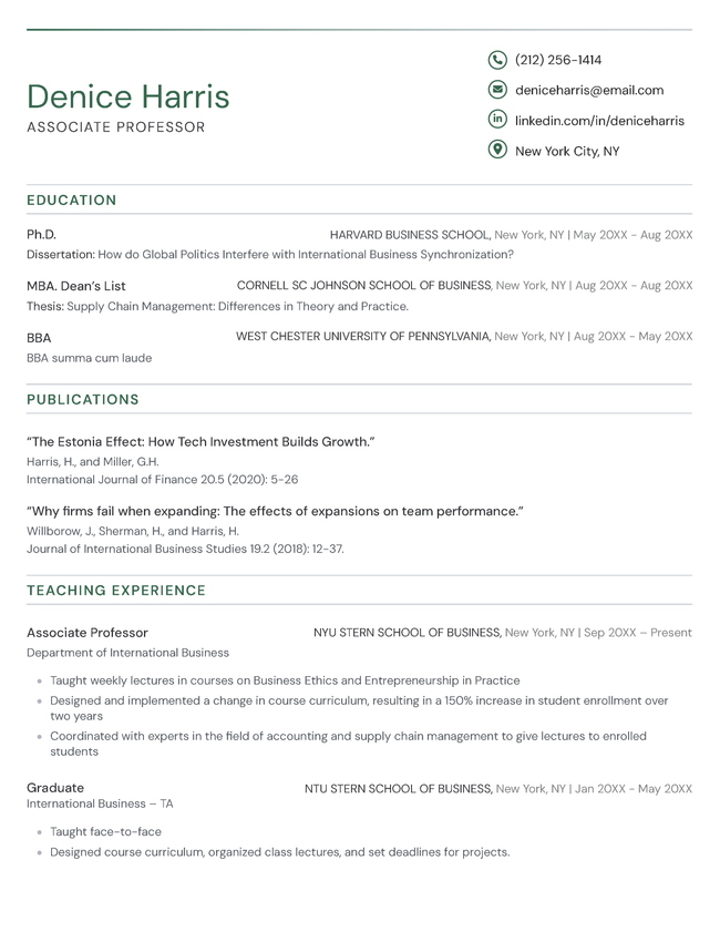 Page 1 of the European CV template in green