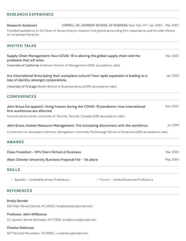 Page 2 of the European CV template in green