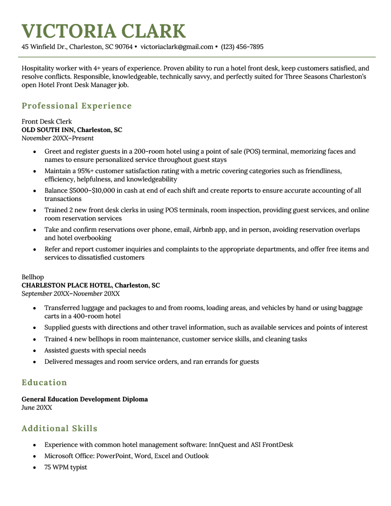 An example resume that shows how to put a GED on a resume with work experience