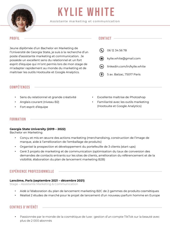 example of a French resume for an American student