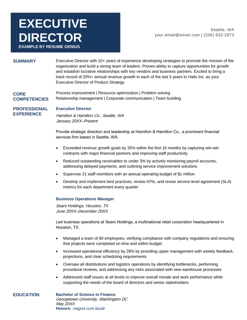 Resume Template Director Level