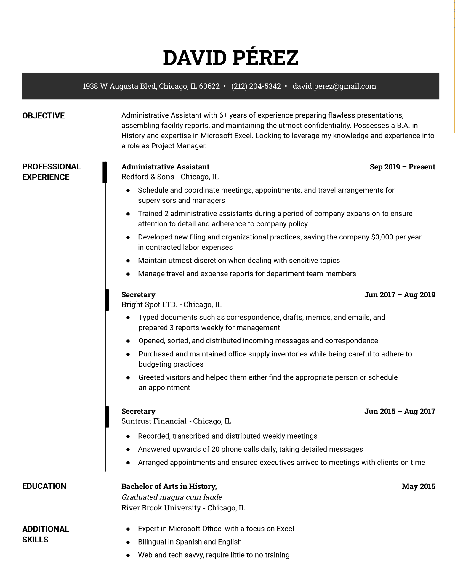The Executive resume template for Google Docs in black.
