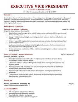 An executive vice president resume example.