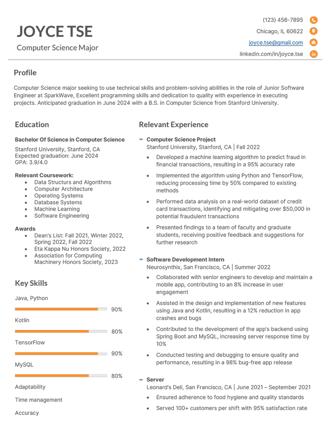 Example of a resume education section that's expanded to include additional information.