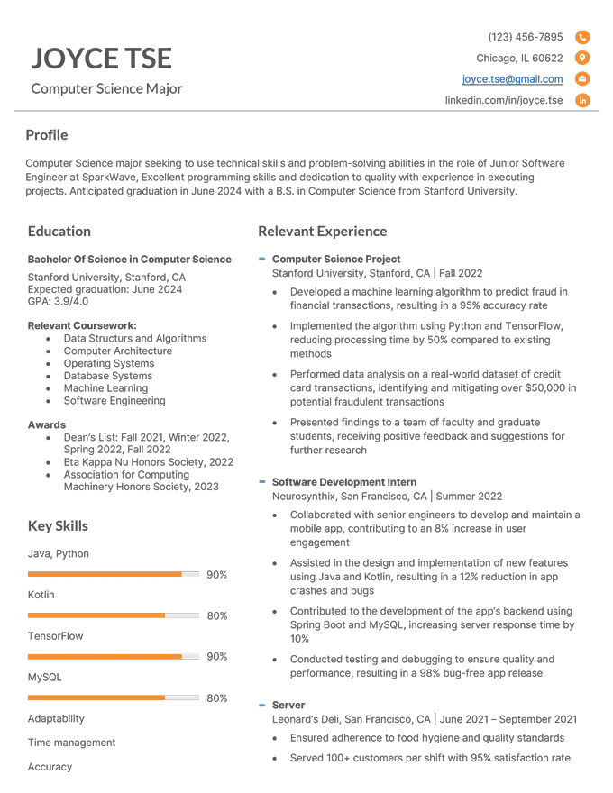 resume sample education section