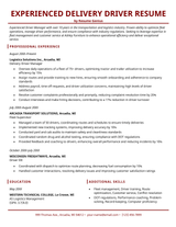 An experienced delivery driver resume example.