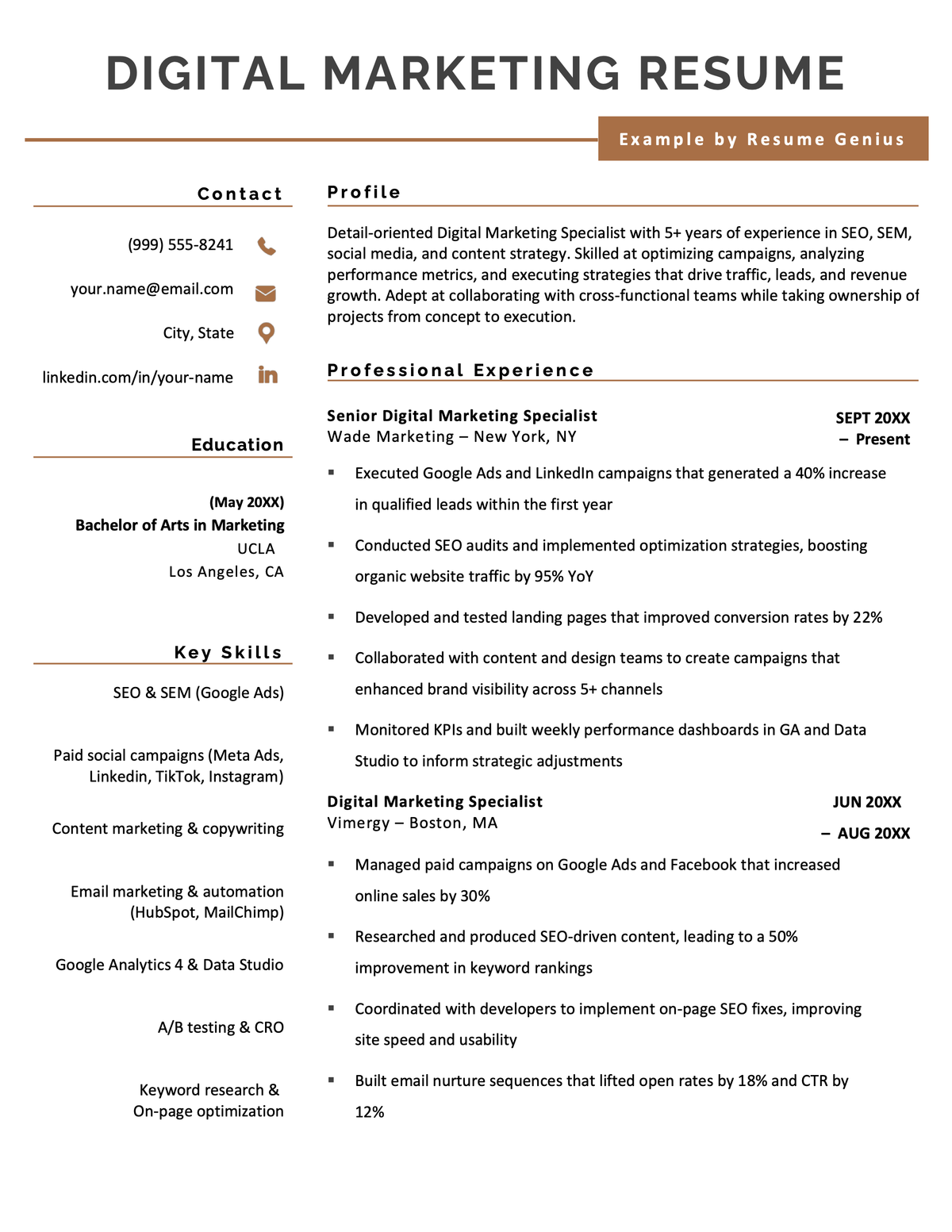 3 Digital Marketing Resume Examples & Template for 2026
