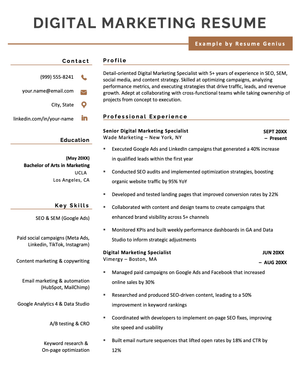 An example of a resume for a digital marketer position.