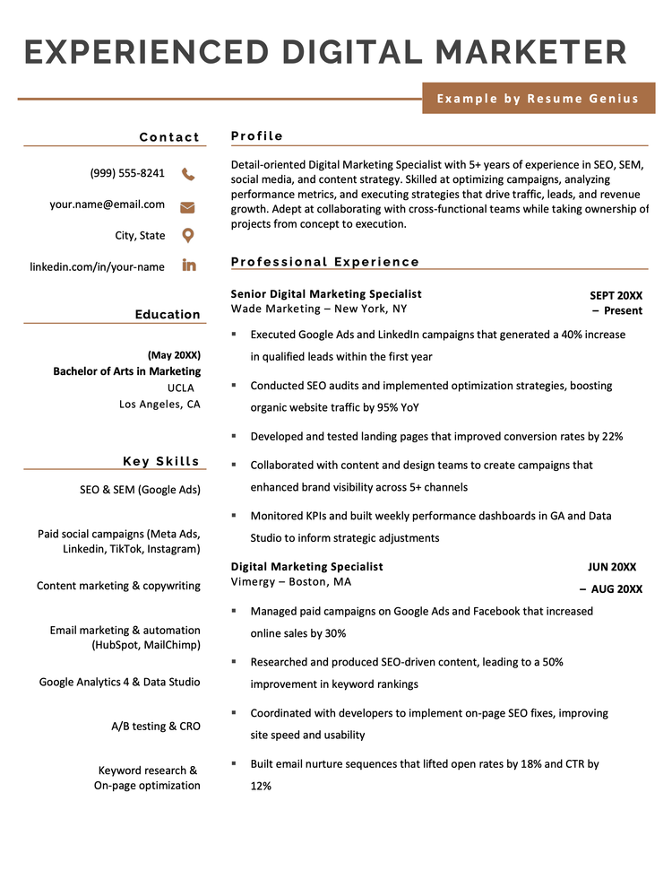 3 Digital Marketing Resume Examples & Template for 2026