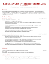 An experienced interpreter resume example.