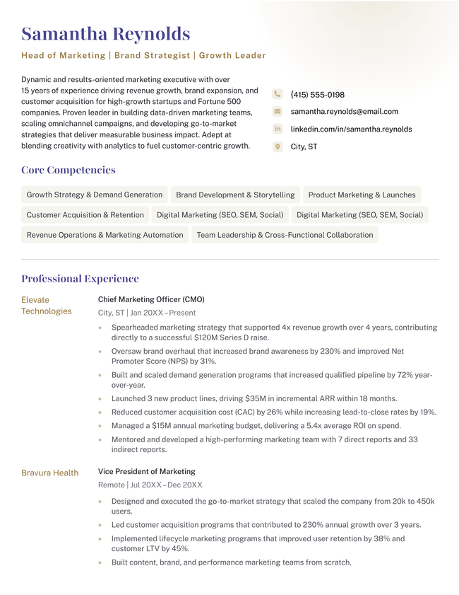 Experienced executive resume template in yellow