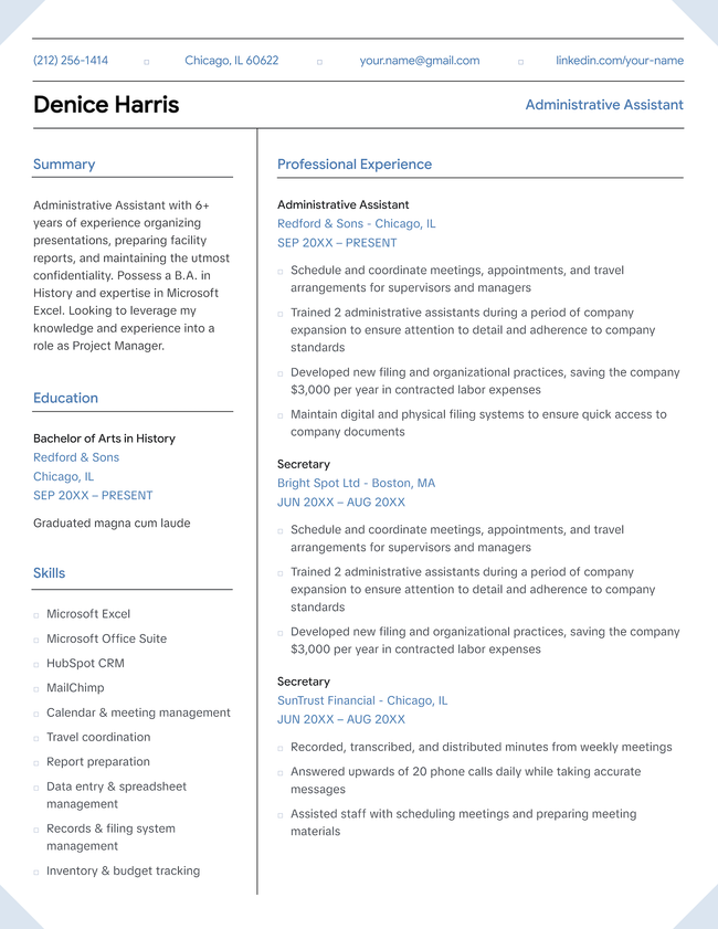 The Expert two-column resume template in blue.