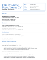 An example family nurse practitioner CV