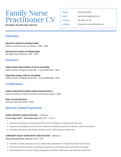 An example family nurse practitioner CV