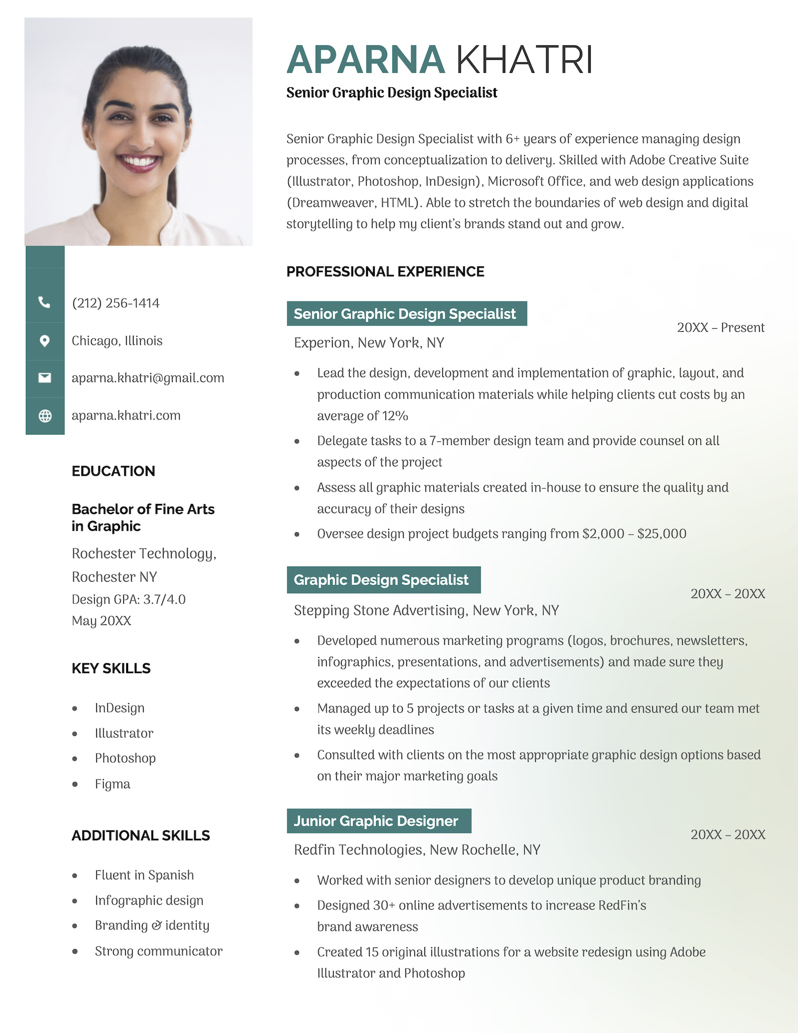 A visual resume example with a background gradient.