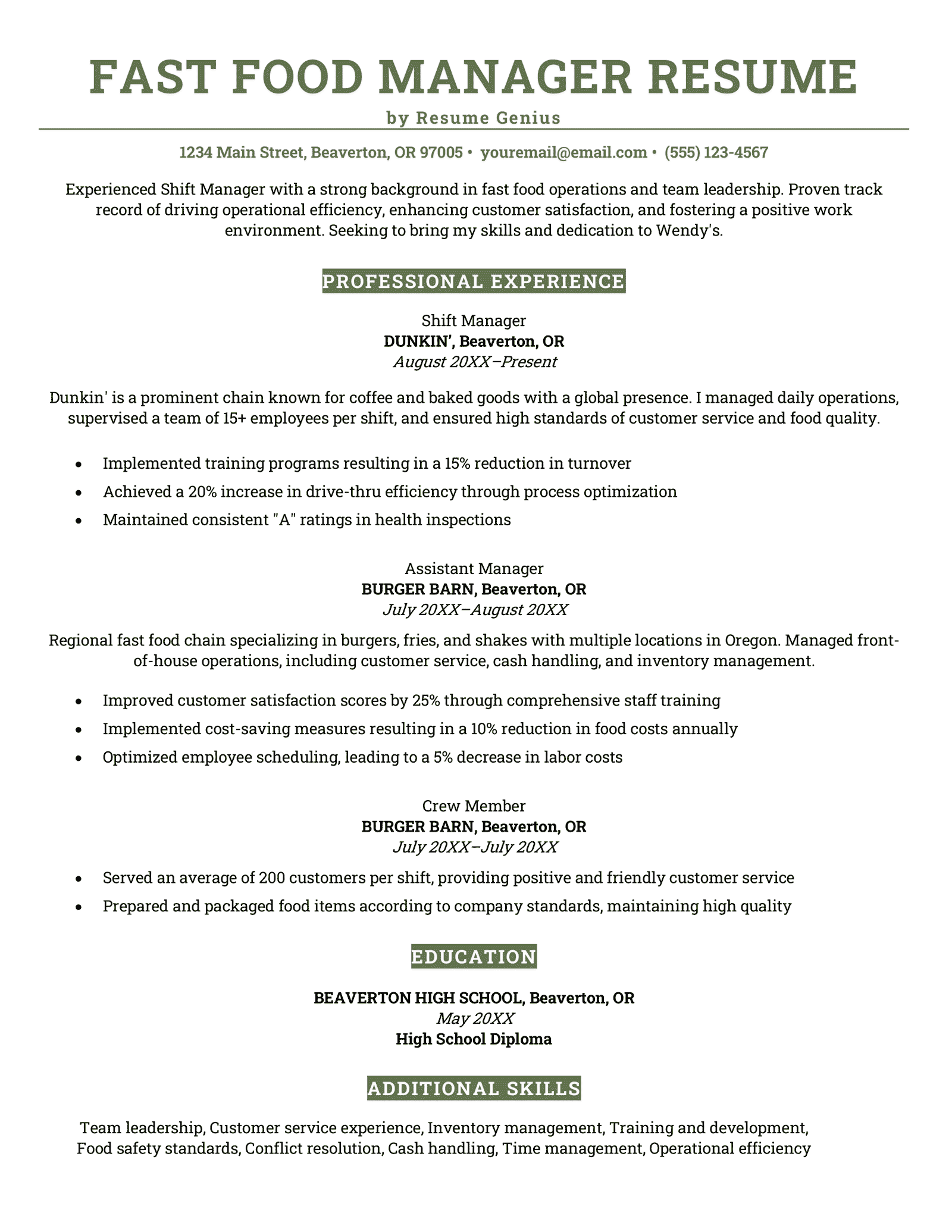 7 Fast Food Resume Examples amp Writing - Fast Food Manager Resume Example Free Download
