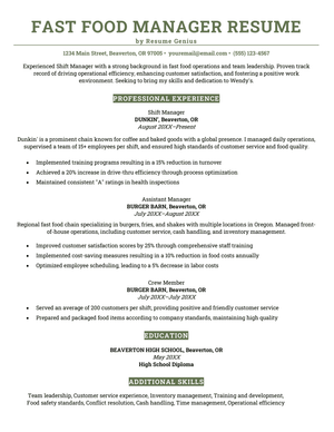 7 Fast Food Resume Examples & Writing Guide for 2025