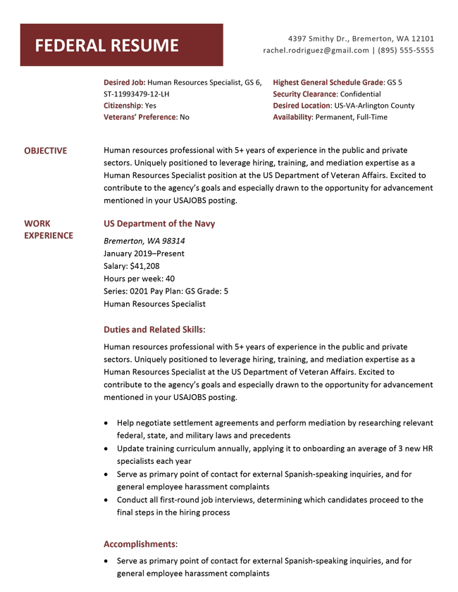 Federal resume template