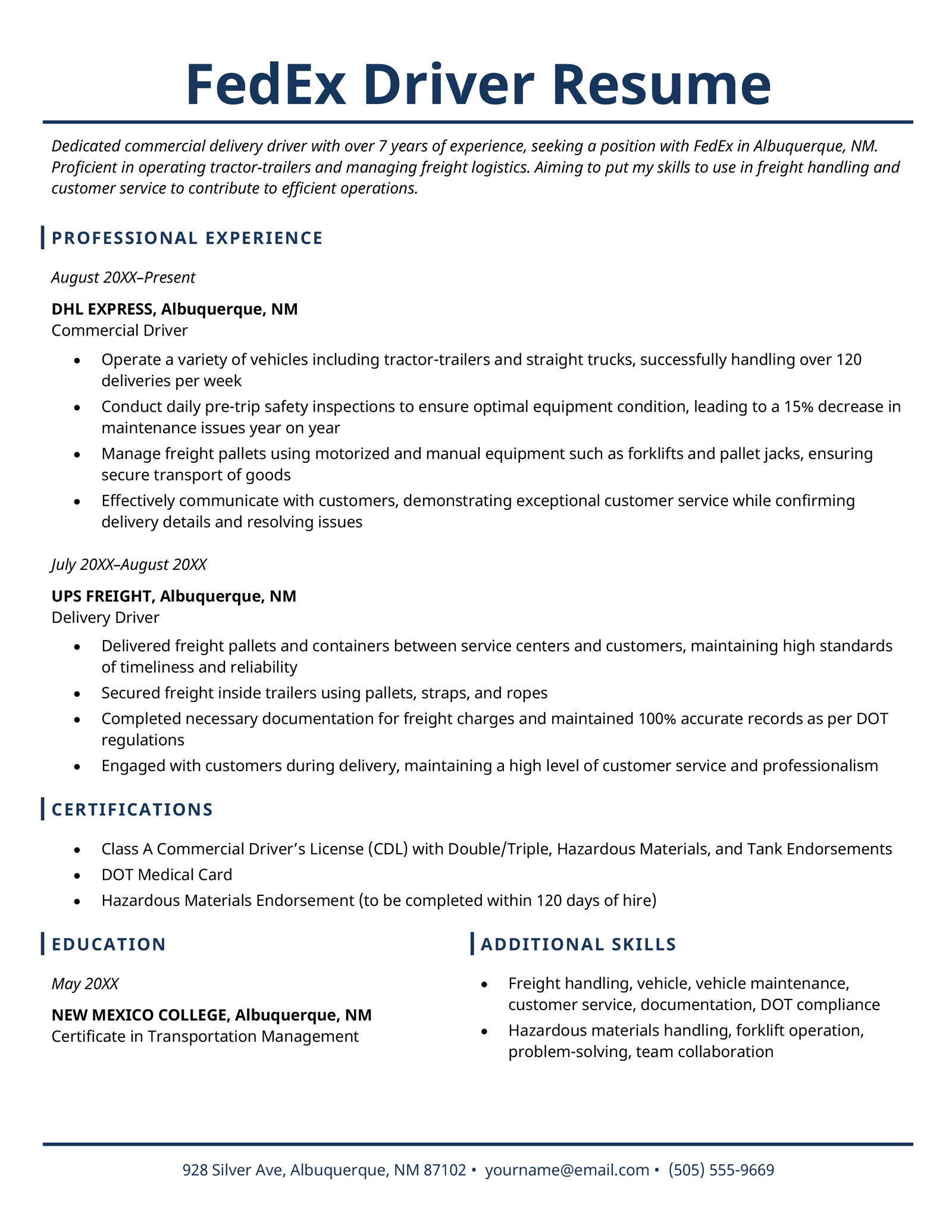 A FedEx driver resume that uses a blue color scheme and features plenty of space for work experience.