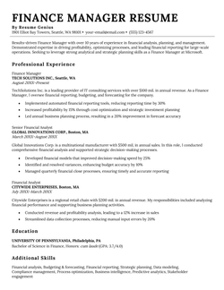 A finance manager resume example.