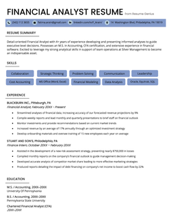 financial analyst resume sample