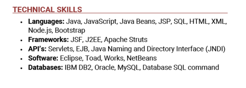 technical skills programming languages example