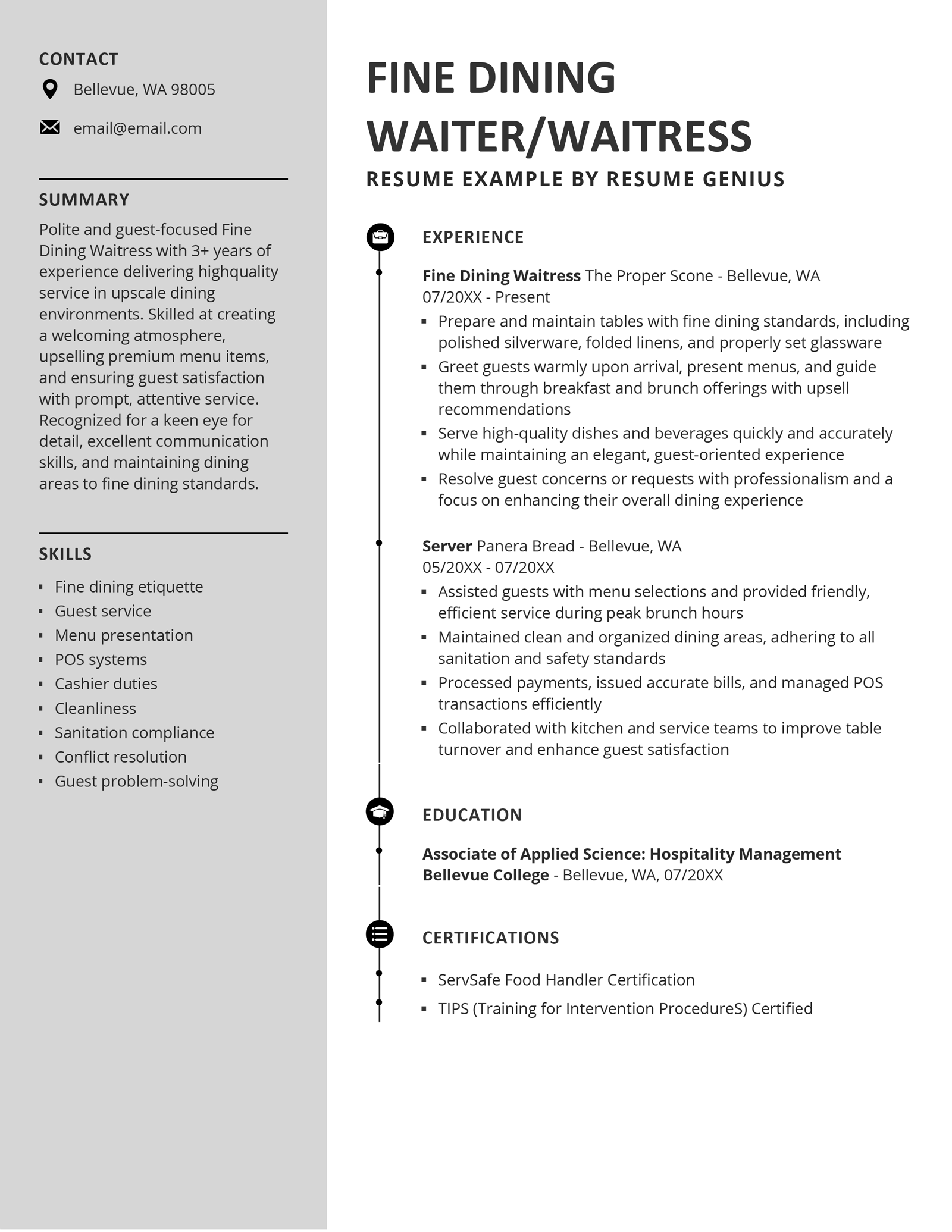 Waitress Objective Examples 21 Waiter/Waitress Resume Examples (All Major Wait Staff Roles)