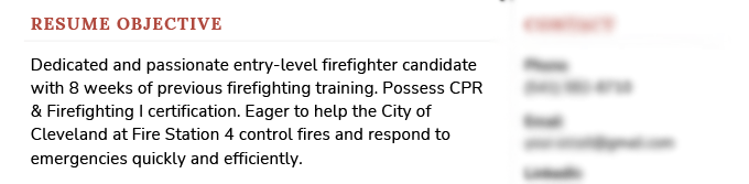 An example of a resume objective for a firefighter