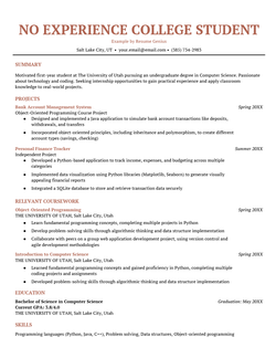 An example of a resume for a first year college student.