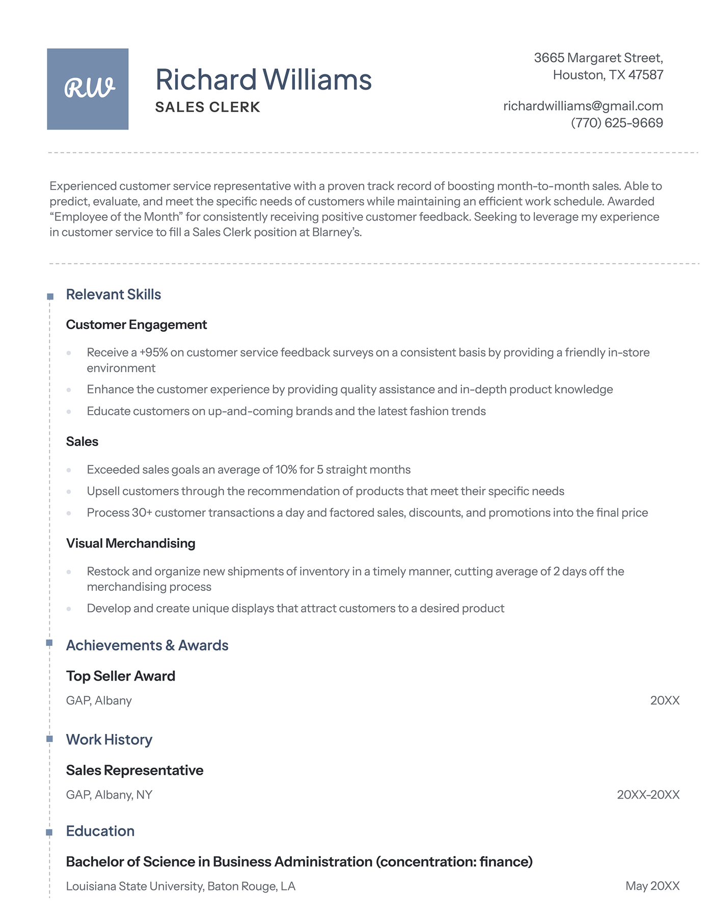 The Flexible functional resume template in Blue.