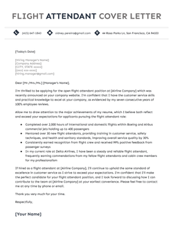 A flight attendant cover letter example.