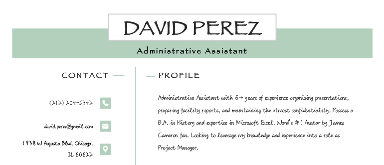 Example of a resume that makes the mistake of using unprofessional fonts.