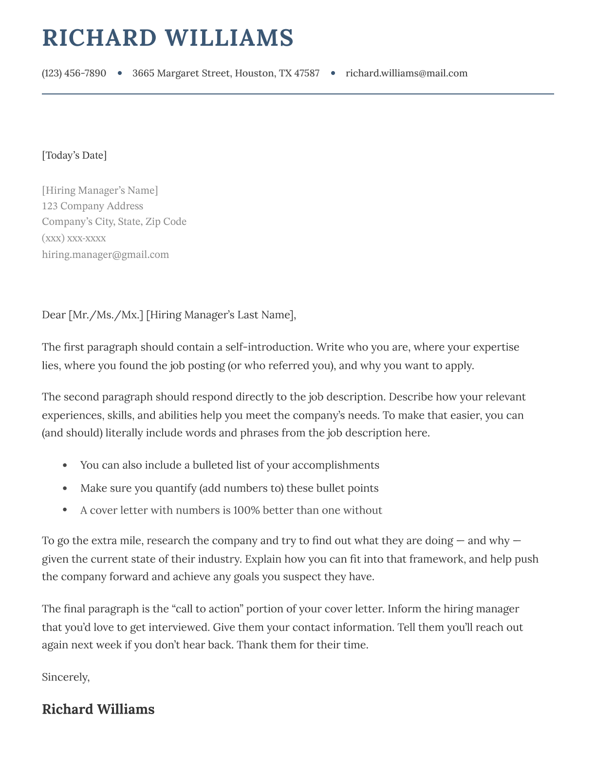 An example of a formal cover letter template