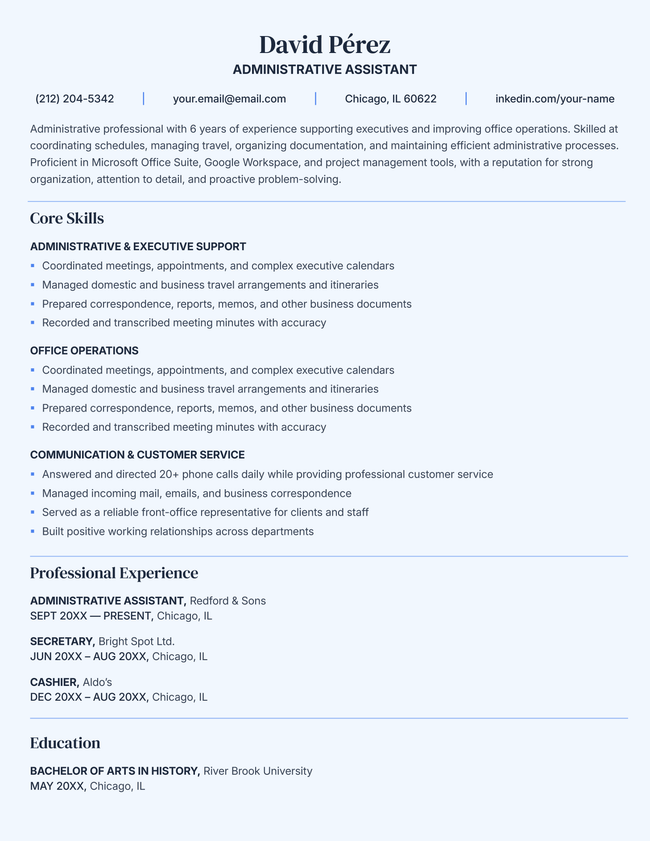 Foundation resume template in blue