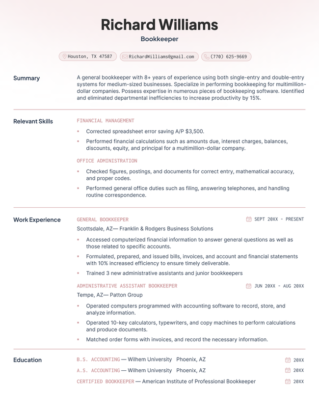 The Framework combination resume template in pink.