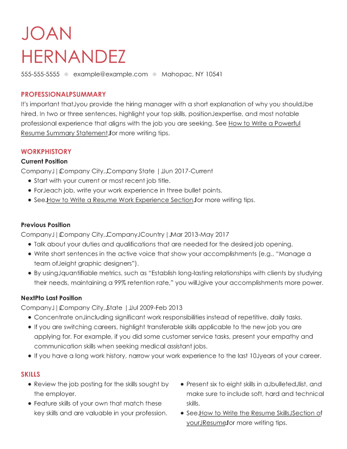 example of Resume Now's Basic resume template