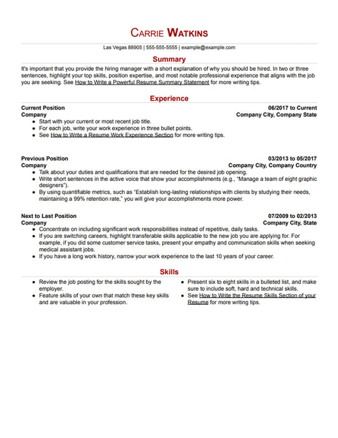 example of Resume Now's Classic resume template