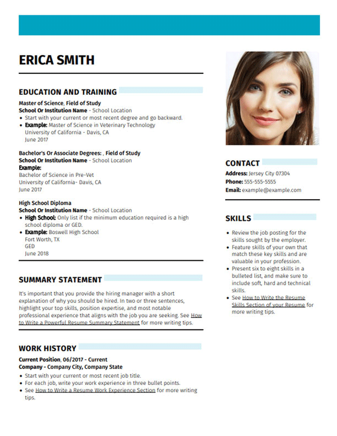 example of Resume Now's Creative resume template