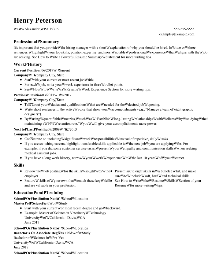 example of Resume Now's Professional resume template