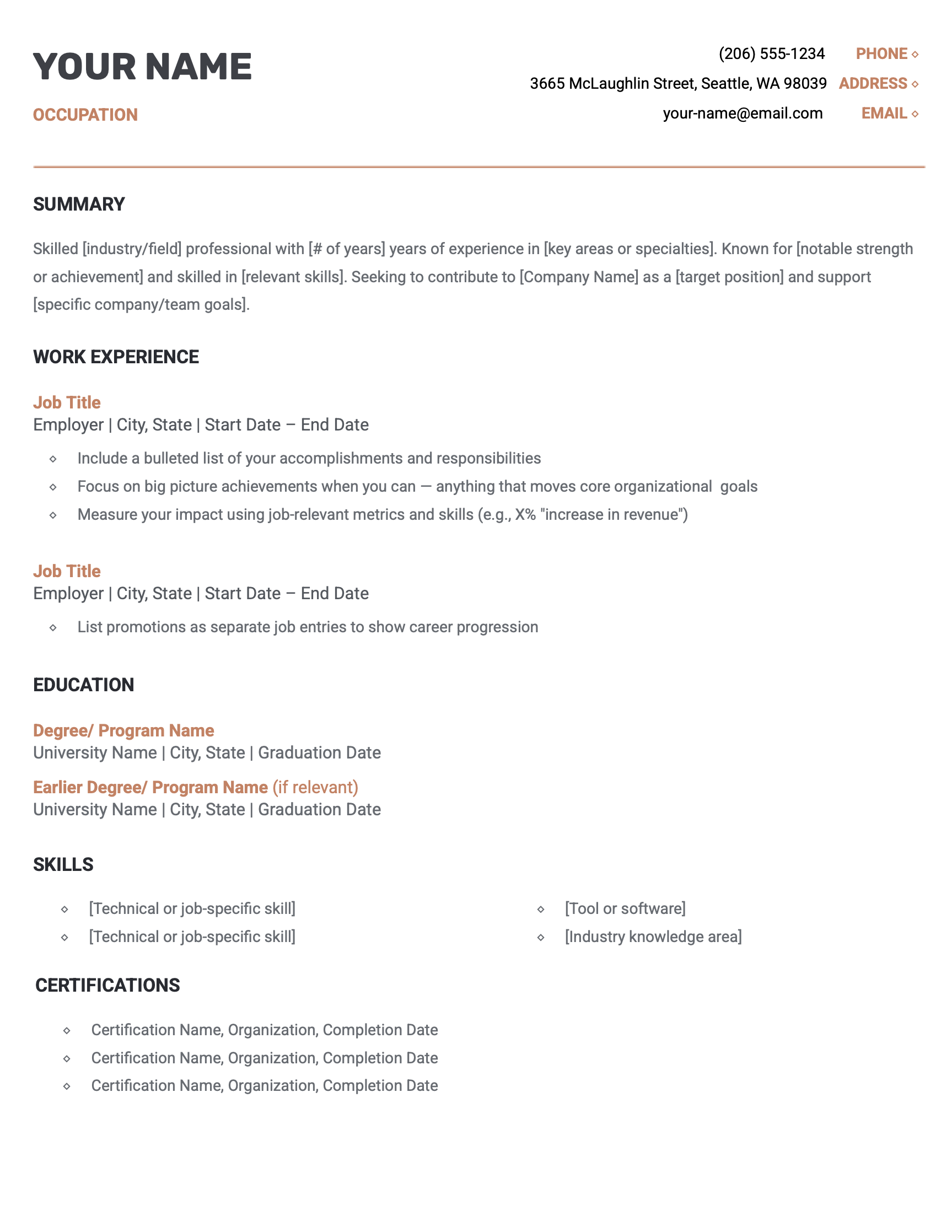 A free resume outline for mid-level professionals